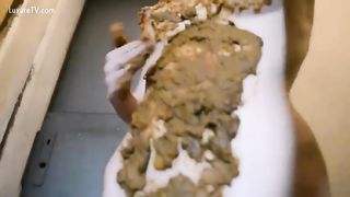 Hot teen smears poop on naked body