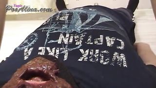 Feeding her boyfriend with poop