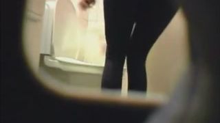 Blonde college babe using a public bathroom