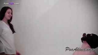 Petite girl having fun while feeding male slave