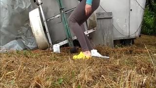 Blonde babe caught shitting in public place