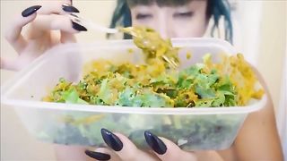She's eating a nasty salad