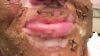 Redhead girl giving a hardcore blowjob