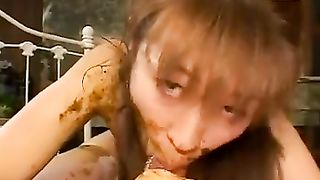 Japanese teen giving a scat blowjob