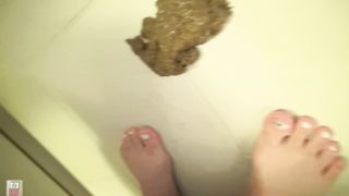 Hairy Japanese pooping on bathroom floor
