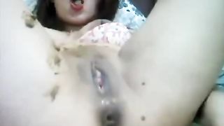 Asian teen eating poop on webcam