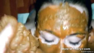 Facial for dirty brunette