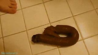 Girl on period pooping in close up