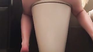 Blonde beauty shitting