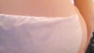 Nerdy girl shitting in white panties