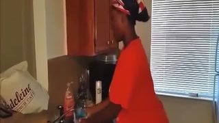 Busty black woman shitting in panties