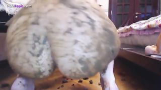 Incredible Russian girl smears shit on entire ass