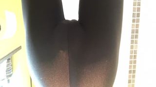 Milf dumps a big load in latex leggings