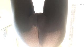 Milf dumps a big load in latex leggings