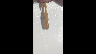 Long turd from her hairy ass