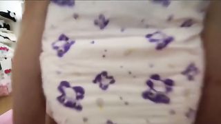 Sucking dick while shitting in white diapers