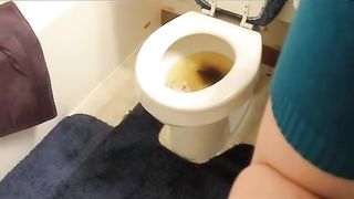 Amateur babe shitting over toilet