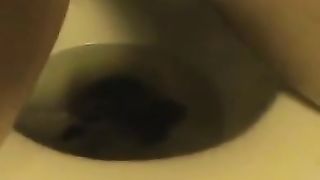 Girl with big fake tits pooping
