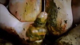 Amateur couple giving scat handjob