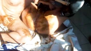 Scat couple fucking on balcony