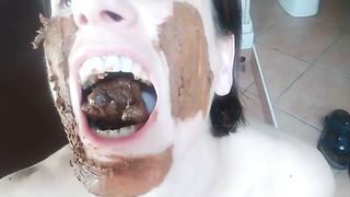 Mature woman masturbates with shit