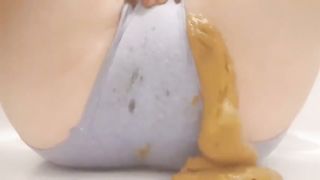 Filled grey panties with poop