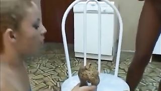 Two lesbian girls eating poop