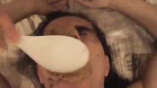 Hot blonde babe feeding her slave