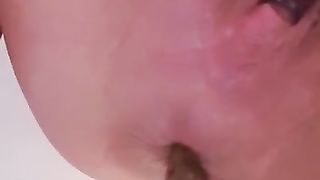 Creampied girlfriend pooping in close up
