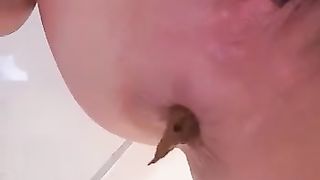 Creampied girlfriend pooping in close up
