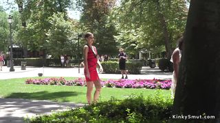 Ebony slave fucked and pissed in public