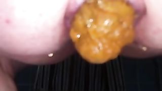 Close up of sexy girl pooping
