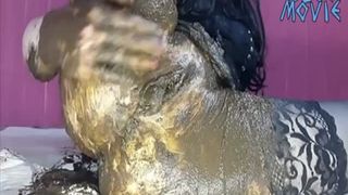 Dark haired teen masturbating with fresh shit