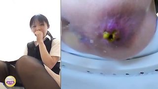 Hot schoolgirl shitting in public bathroom