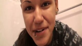 Tight girl pooping over toilet