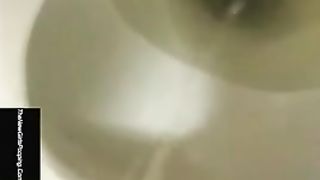 Hairy babe shitting in public bathroom