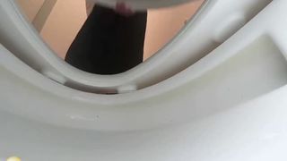 Two Japanese girls poop in public bathroom