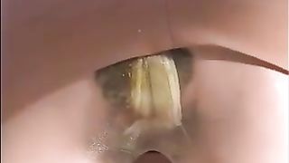 Asian secretary shitting in white panties