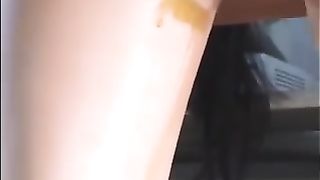 Asian secretary shitting in white panties