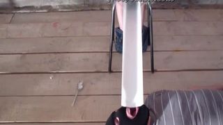 petite girl feeding her boyfriend with a lot of shit