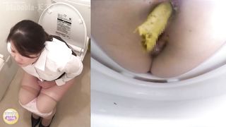 Two Japanese girls poop in public bathroom