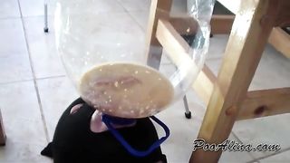 Shaved teen shitting on boyfriend's face