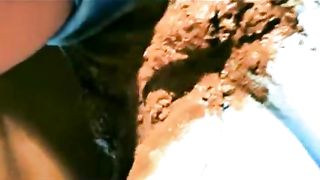 Redhead teen shits in tight blue jeans