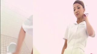 Brown haired girl pooping in public bathroom