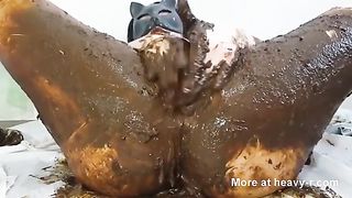 Dark haired college girl smears shit