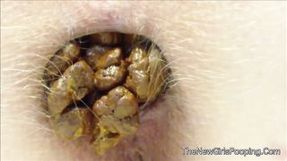 Close up of hairy wife shitting