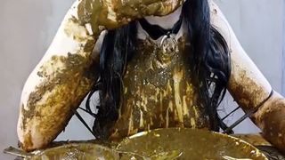 Brunette college covered entire body with shit