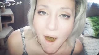 Blonde babe forced to eat poop