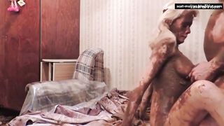 Blonde milf takes a creampie while riding