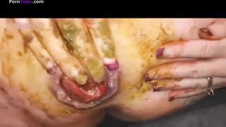 Mature redhead smears poop on big ass